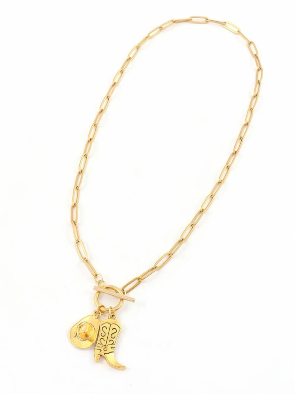 Gold Cowboy Boot & Hat Layered Necklace & Earrings Set - Picture 3 of 6